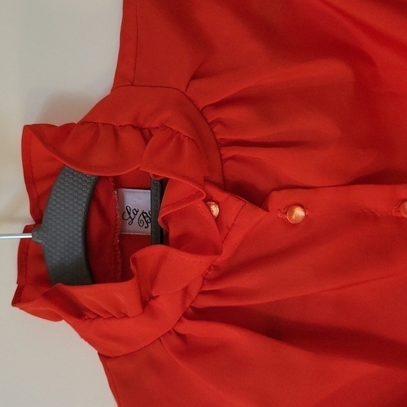 VTG LA BENE 1970s Red Ruffle High Neck Puff Sleeve Colonial Castlecore Blouse - Picture 5 of 9
